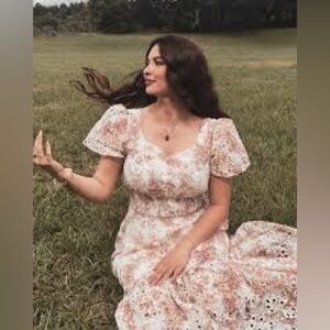 Floral Eyelet Puffed Sleeve Maxi Dress